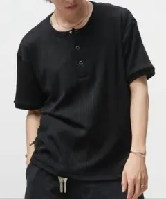 adoon plain スナップボタンヘンリーネックTシャツ ブラック