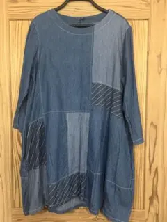 デニム パッチワーク Aラインチュニック
