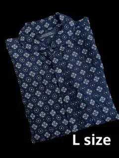 【美品】nano universe ペイズリーシャツ　ネイビー 半袖　L