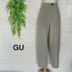 3051【GU】美品 タックコクーンシルエットパンツ オリーブ カーキ L