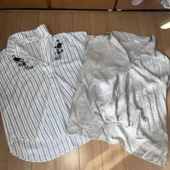 レディース　トップス　ストライプ柄刺繍カジュアルシャツ　二枚セット
