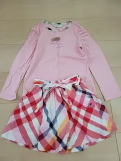 DAKS ダックス ピンク Tシャツ チェック柄スカート セット
