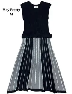 May Pretty ノースリーブ　ニット　ワンピース　フレア　ネイビー　M