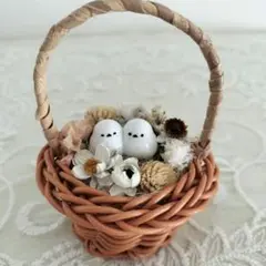 再…再販♪ナチュラルなカゴのシマエナガオブジェ（カップルver）