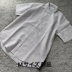 メンズ ファイバードライエンボスチェック半袖シャツ淡紫M新品