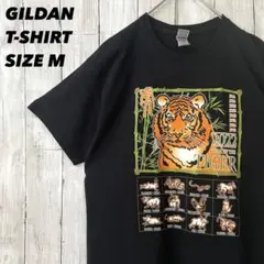 アメリカ古着GILDAN 干支プリント　虎タイガープリントTシャツ　サイズM 黒