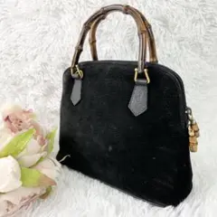GUCCI グッチ ミニハンドバッグ バンブー チャーム スウェード ブラック