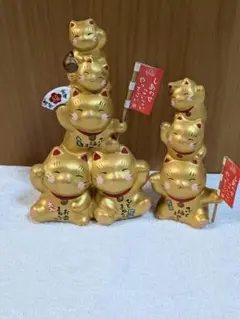 65 薬師窯　招き猫　金色　扇　旗　小槌
