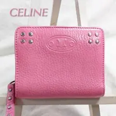 希少 セリーヌ CELINE ミニ財布 トリオンフ スタッズ 折り財布 ピンク
