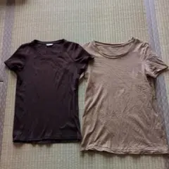 ユニクロダークブラウン・ベージュ 半袖Tシャツ２枚セット Mサイズ