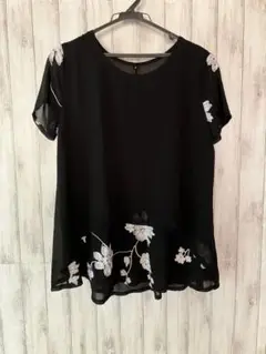 レイヤードトップス チュニック カットソー シアーシャツ 刺繍花柄