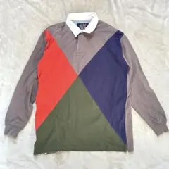 【LAND'S END】 90年代 長袖ポロシャツ ラガーシャツ パネル切替