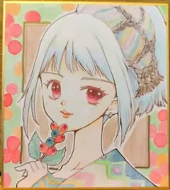 民族衣装ガール21　ガテマラ風　手描きイラスト　オリジナル　アナログ　原画　色紙