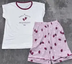 【美品】ルームウェア◆半袖Tシャツ＆ハーフパンツ◆イチゴ柄◆M