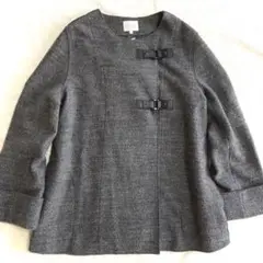 自由区 ショート コート 毛 ウール ノーカラー ジャケット サイズ40 グレー