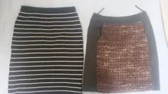 ストライプとツイードのタイトスカート2点セット