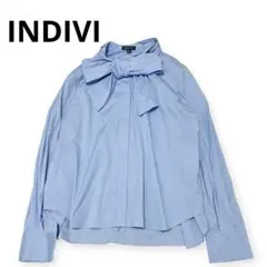 INDIVI インディヴィ ボウタイ ブラウス 比翼ボタン 40水色