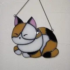 ステンドグラスハンドメイド　三毛猫　オーナメント