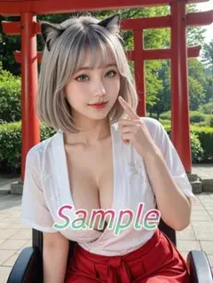 1点物 可愛い A4 AI 美女 ポスター コスプレ 巫女 猫耳 巨乳 U146