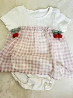 mamaraku さくらんぼ刺繍付きロンパース
