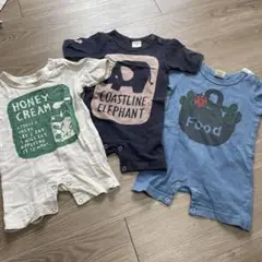 UNICA 動物プリントロンパース3点　まとめ売り 80-85