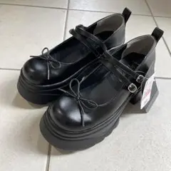 リボン　厚底バレエシューズ