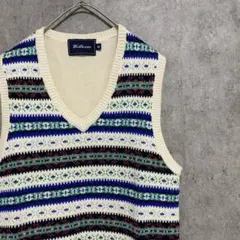 00s 柄 コットンニット ベスト メンズ M 古着 個性派 奇抜 A3