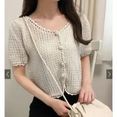 ★新品、未使用★ GRL 透かし編みニット パフスリーブ カーディガン