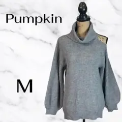 新品✨【pumpkin】肩出しタートルネックリブニットワンピース　グレー　M