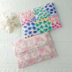 ポケットティッシュケース　２個セット　ハンドメイド　花柄　ピンク系