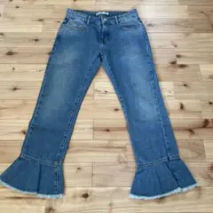 【未使用】ZARA BASICフレア裾・ダメージ加工デニムパンツ 34