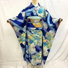 【振袖39】着物 振袖 正絹 袷 着物 扇 金駒刺繡 ぼたん 菊・梅 単品販売
