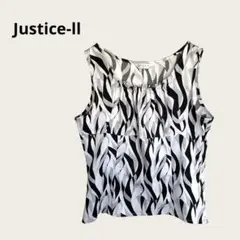 ジャスティス Justice-11 ブラウス ノースリーブ L 白黒波模様