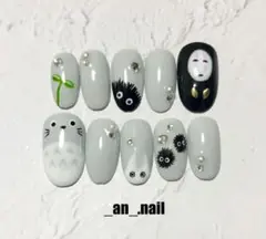 オーダーネイルチップ❤︎ジブリ　トトロ　カオナシ　まっくろくろすけ　パステルグレー