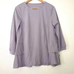 【新品未使用】ミントブリーズパープルフリルチュニックカットソー上品Mサイズ着やせ