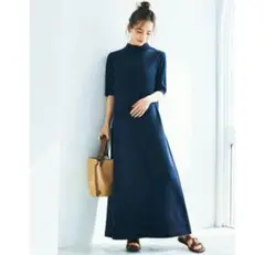 SLOANE　スローン　スーピマポンチバックリボンワンピース　ネイビー