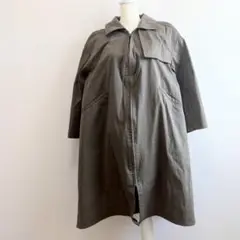 【ルフトローブ】メンズジップアップ厚手トレンチコートシンプル36ブラウングリーン