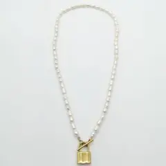 新品!ゴールド ネックレス チェーン パール 鍵 ロック ヴィンテージ 金 真珠