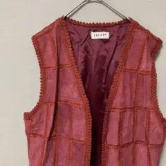 【美品】GROOVY シープスキンパッチワークベスト(L)レッドジレ