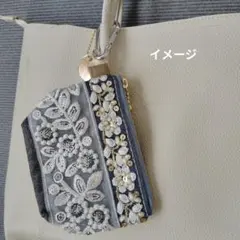【セール】インド刺繍リボンのデニムポーチ 12cmファスナー