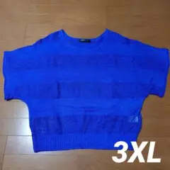 青 ストライプ クロップドニット 半袖 トップス
