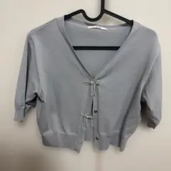 グレー Vネック 半袖カーディガン