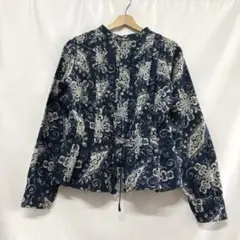 極美品✨45R 納戸納戸デニムの抜染プリントブラウス