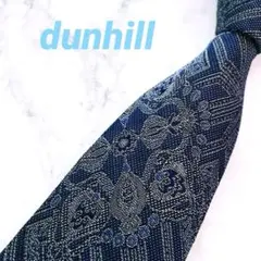 ♡未使用品♡dunhillネクタイ　幾何学模様　ネイビーブルー系　シルク100％