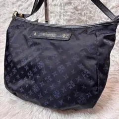 美品✨ラシット ショルダーバッグ ネイビー 総柄 ゴールド金具 ロゴ刻印 ベルト