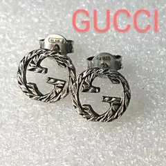 JB20 グッチ 美品 インターロッキングG ピアス アラベスク彫 いぶし