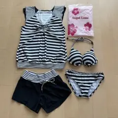 値下げ!! 美品 水着 ボーダー 4点セット ブラック 白 黒