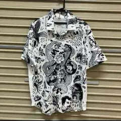 アメトラタトゥー柄 スネーク 蛇柄 ドクロ アロハシャツ ロカビリー ホワイト