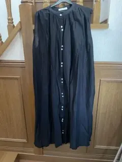 ショコラフィネローブ　ノースリーブロングシャツワンピース　黒