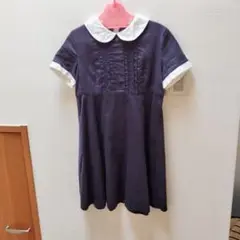 Artletter ネイビー半袖ワンピース120